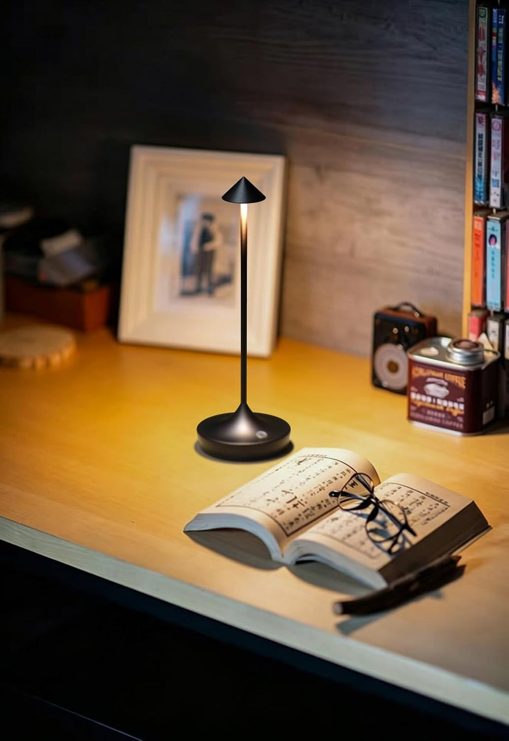 Cordless Rechargeable LED Table Lamp Set of 2, Black