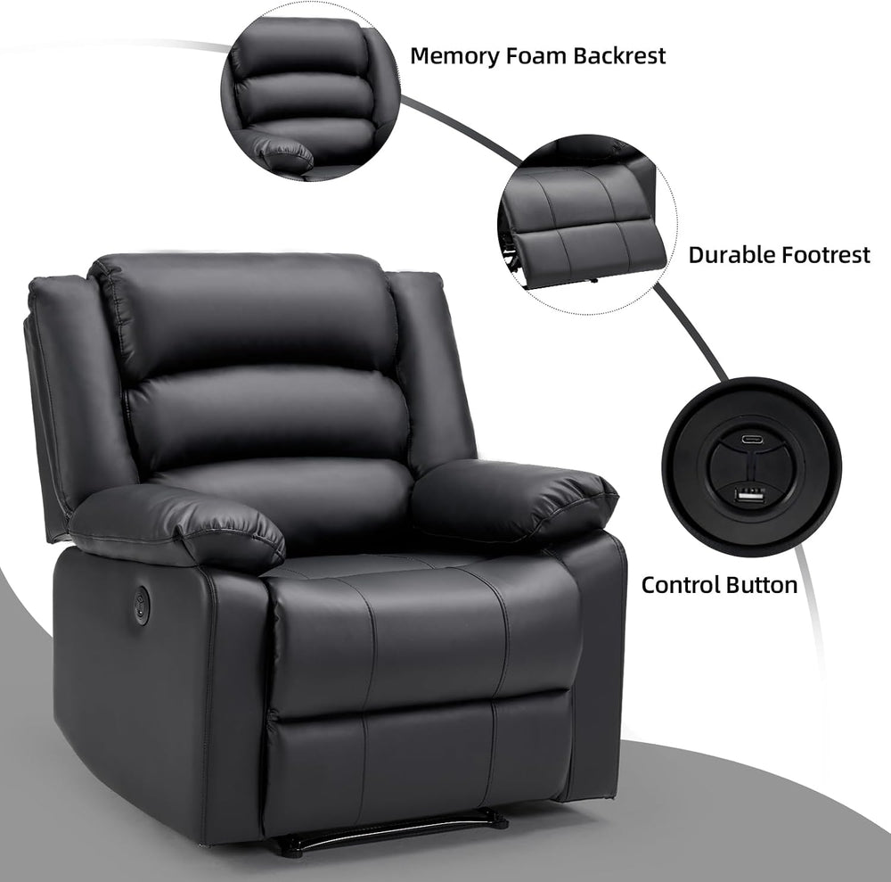 EBELLO Faux Leather Classic Power Recliner Chair, Oversized Electric Overstuf...