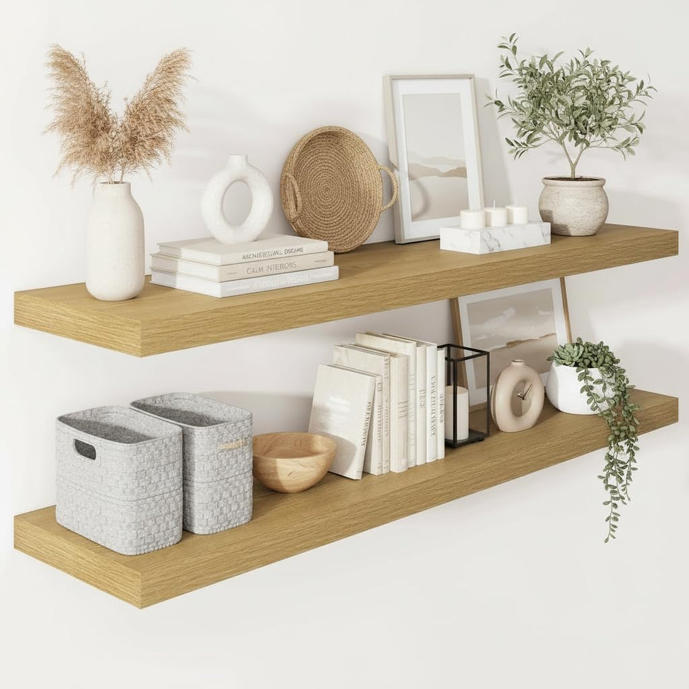 Vivelove Deep Floating Shelves 48x12” Set of 2, Oak