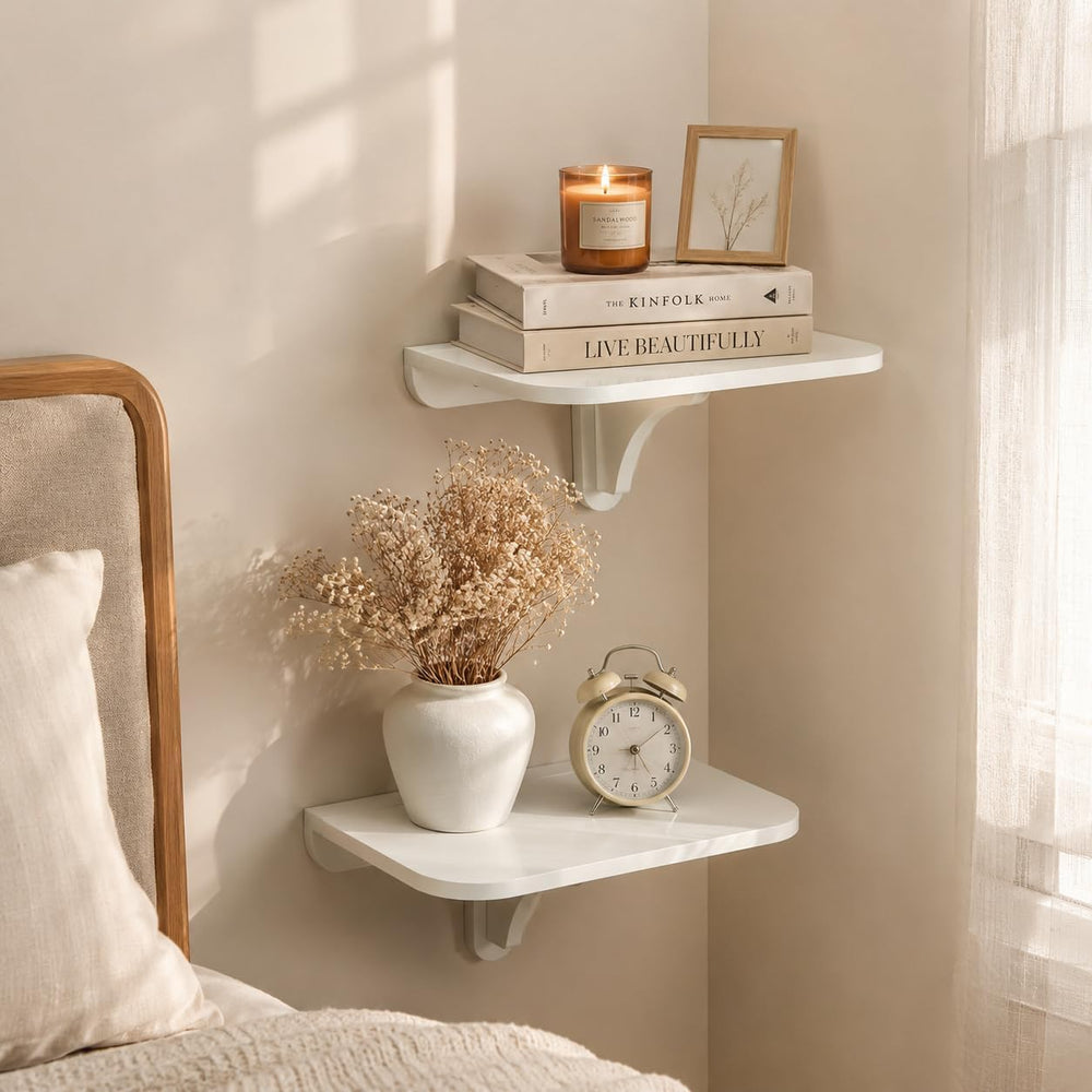 WELLAND 11.8" x 8.25" White Wall Mounted Desk Small Floating Shelve...