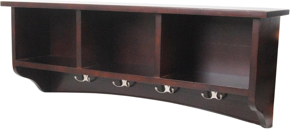 Alaterre Shaker Cottage Wall-Mounted Coat Rack with Cubbies, Espresso, 36”
