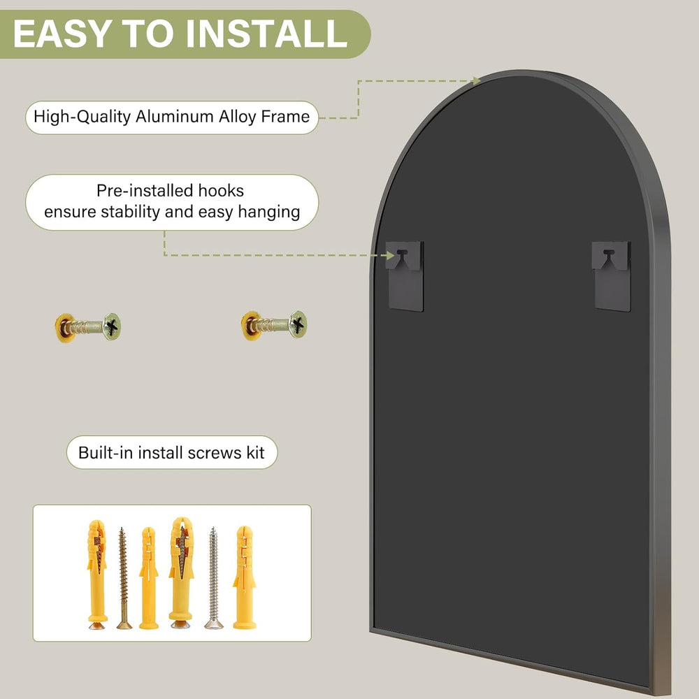 XRAMFY 24"x36" Black Arched Bathroom Mirror - Wall Mirror for Bedroom