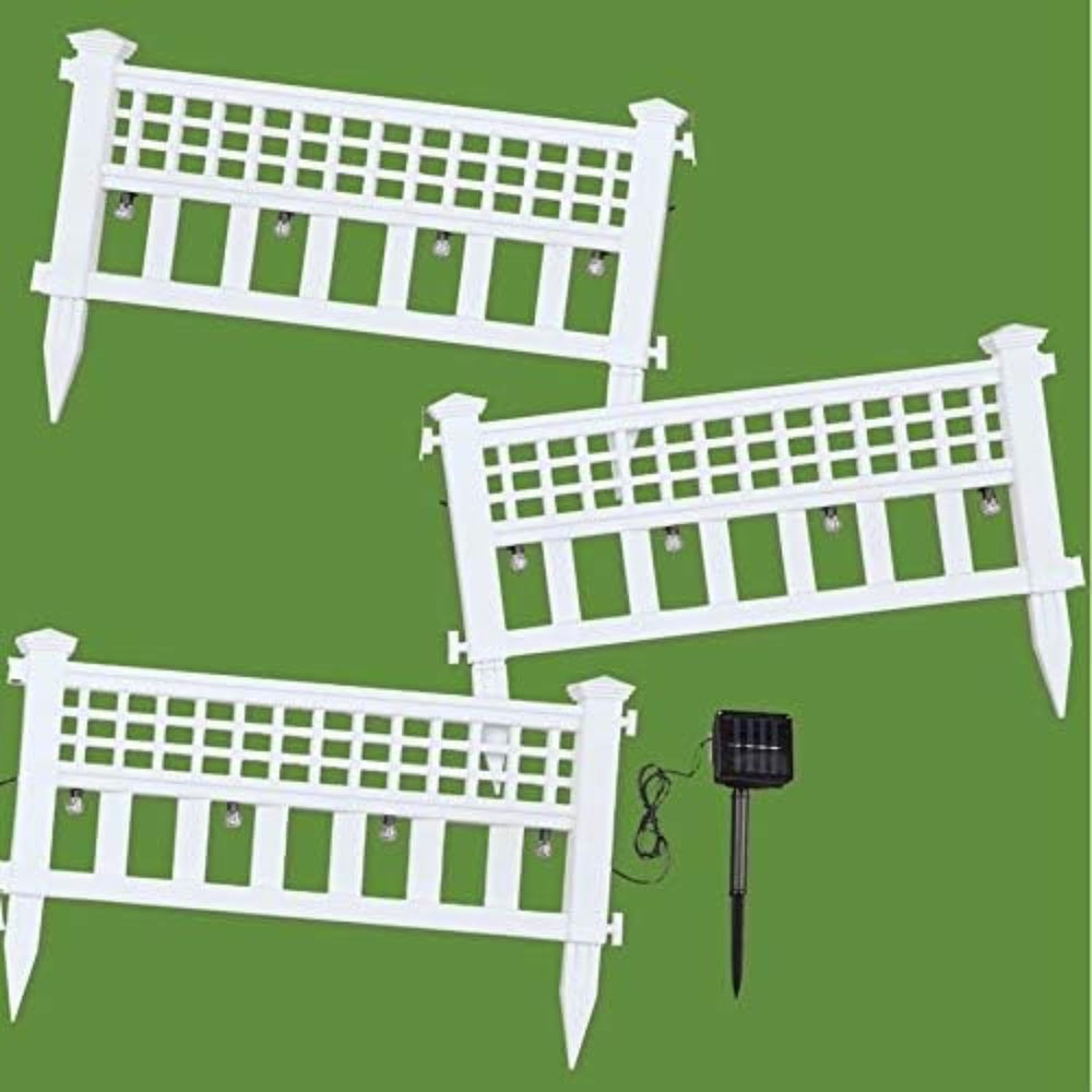 SkyMall 8-Piece Solar Garden Border Fence with Corner Posts, White Decorative...