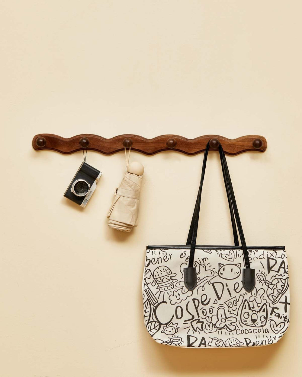 Wood Coat Rack Wall Mount - Walnut Coats Hook Hanger Wall-Mounted, Wave-Shape...