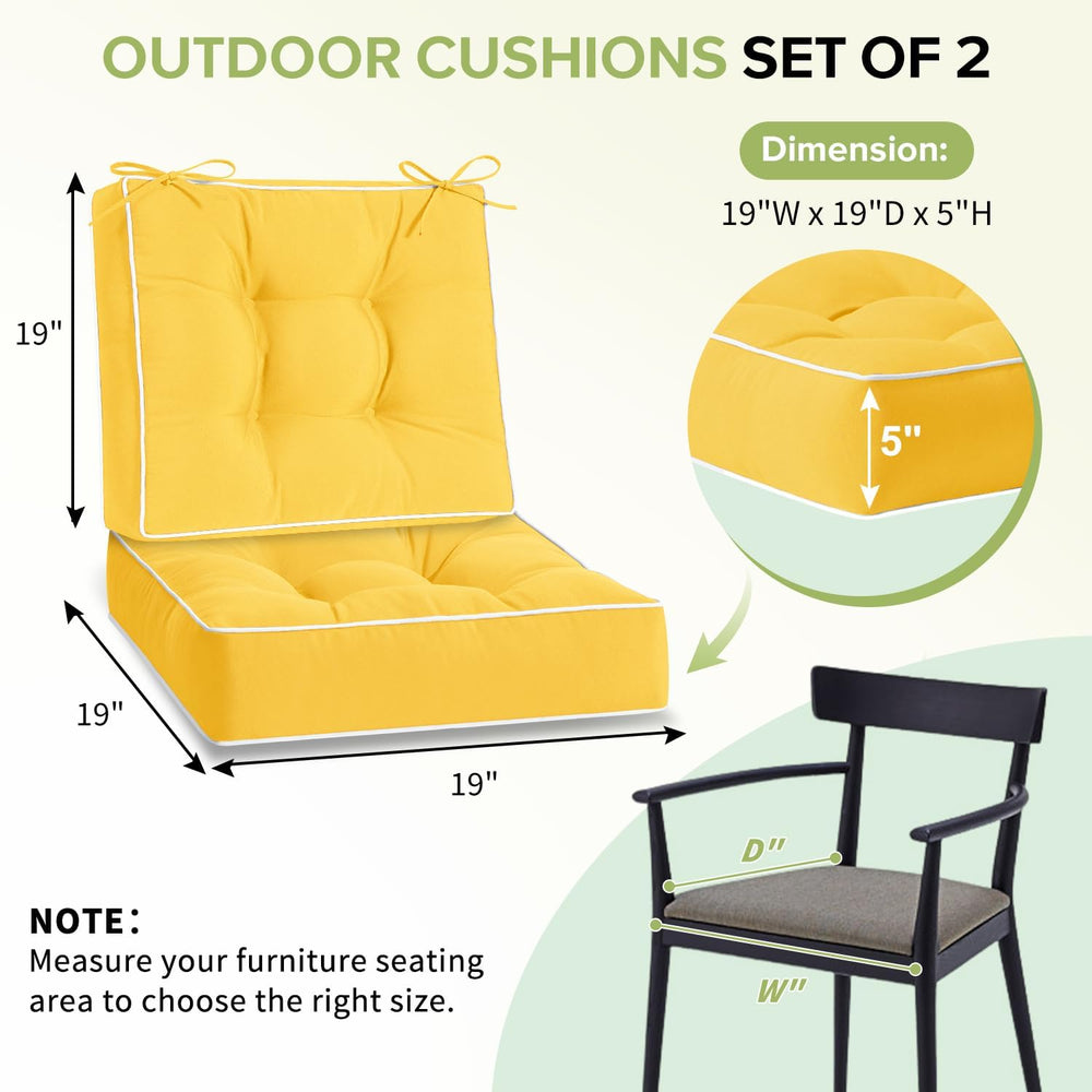 HARBOREST Outdoor Chair Cushions Set of 2, Tufted Patio Chair Cushions with T...