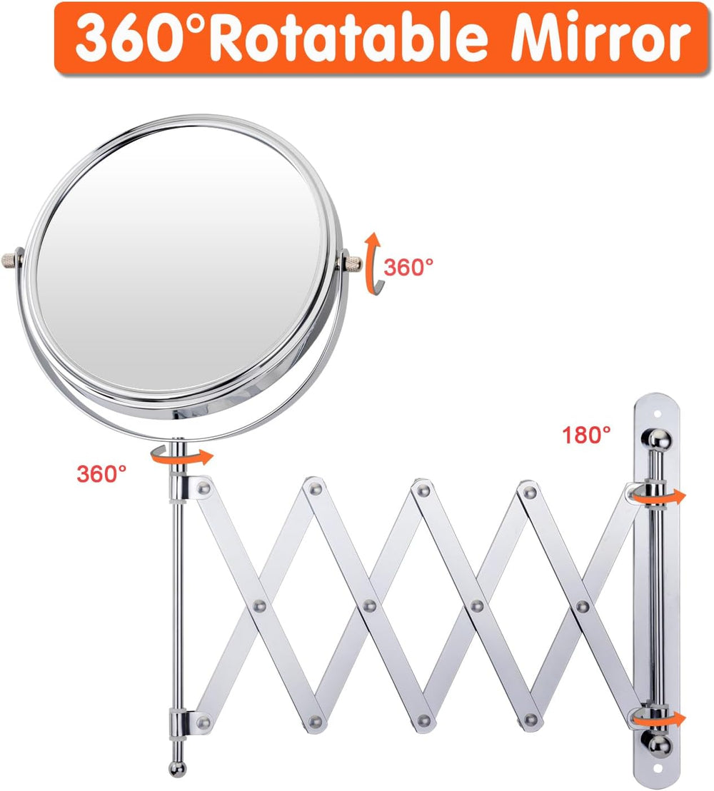 Welllink 8 Inch XL Extendable Mirror 7X and 1X Chrome