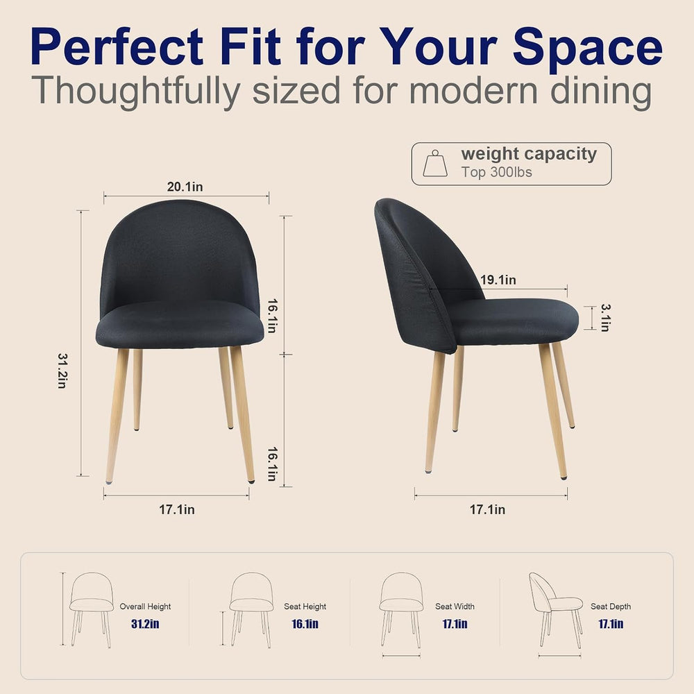 Dining Chairs Set of 2 Black Linen Fabric Kitchen Side Chair Accent
