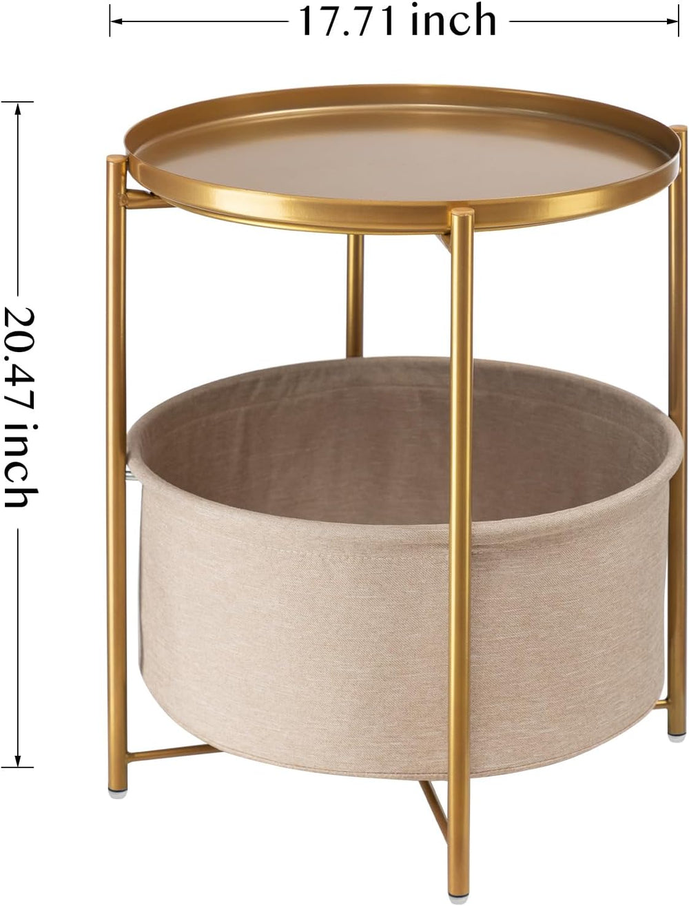 danpinera Gold Side Table with Basket, Small Round Table for Living Room
