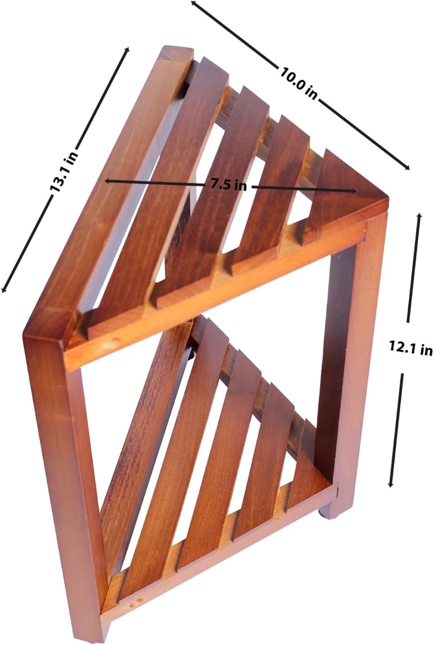 Small Teak Corner Shower Stool for Shaving Legs - 12.4-Inch Wooden Foot Rest ...
