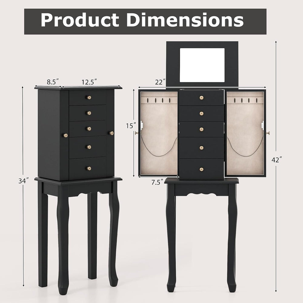 GOFLAME Standing Jewelry Armoire Cabinet with Top Flip Mirror, Jewelry Box Ch...