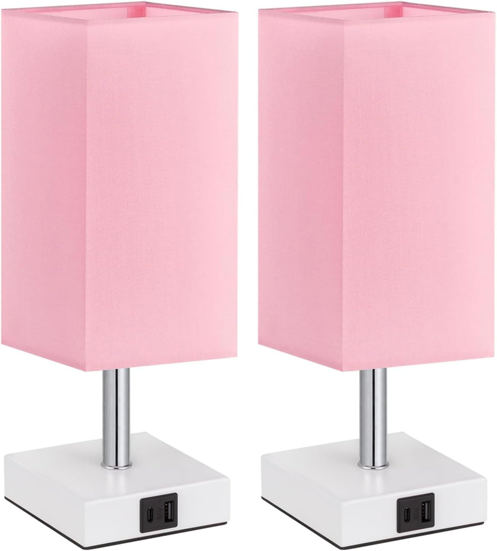 Touch Table Lamps Set of 2 for Bedroom - Dimmable, USB C+A, White Base