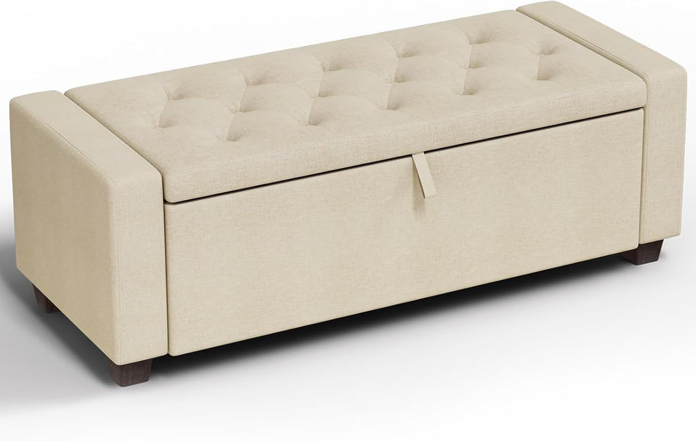 48" Ottoman with Storage,Beige Storage Ottoman Bench,Bench for Bedroom