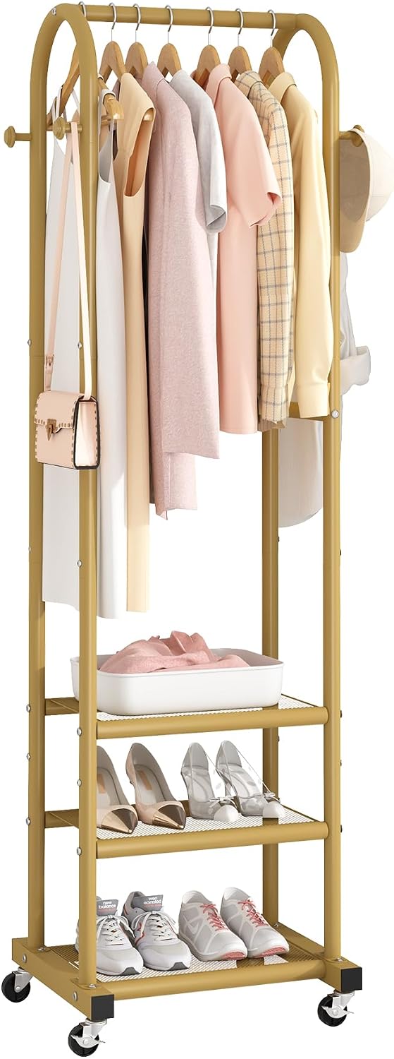 Portable Clothes Rack with Wheels, Space Saving Metal Clothing Rack