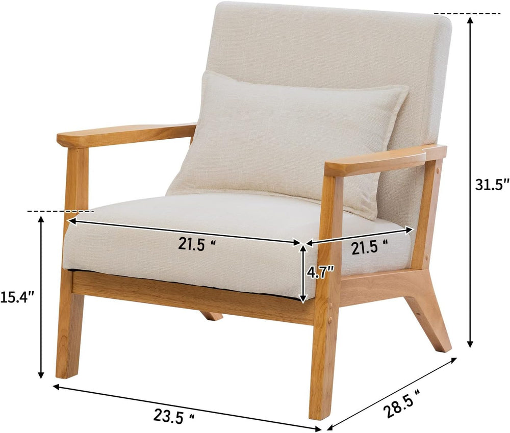 UNICOO Mid Century Modern Reading Chair with Wood Arms, Beige/Natural