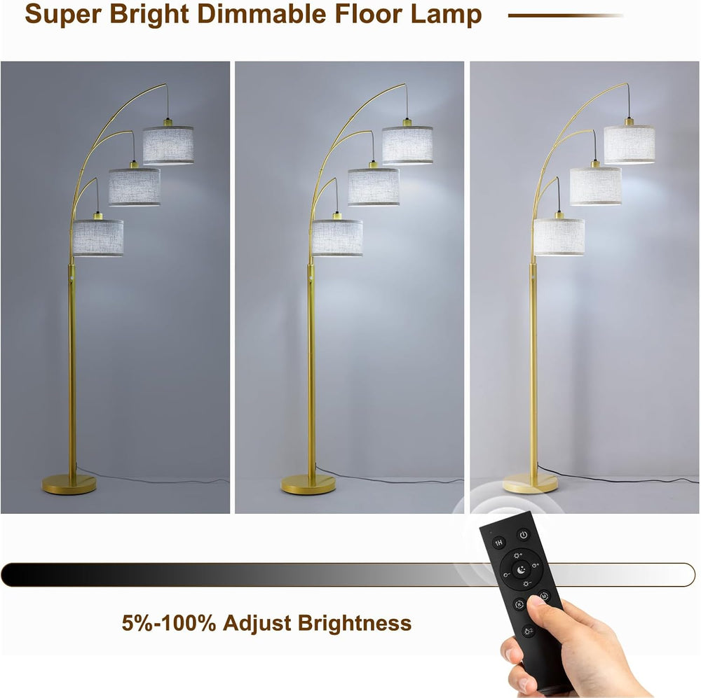 Dimmable Floor Lamp with Remote, Beige Shade Gold Pole