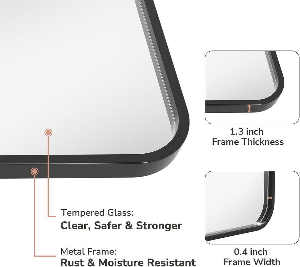 USHOWER 2-Pack Black Bathroom Mirrors for Over Sink 24 x 36 Inch