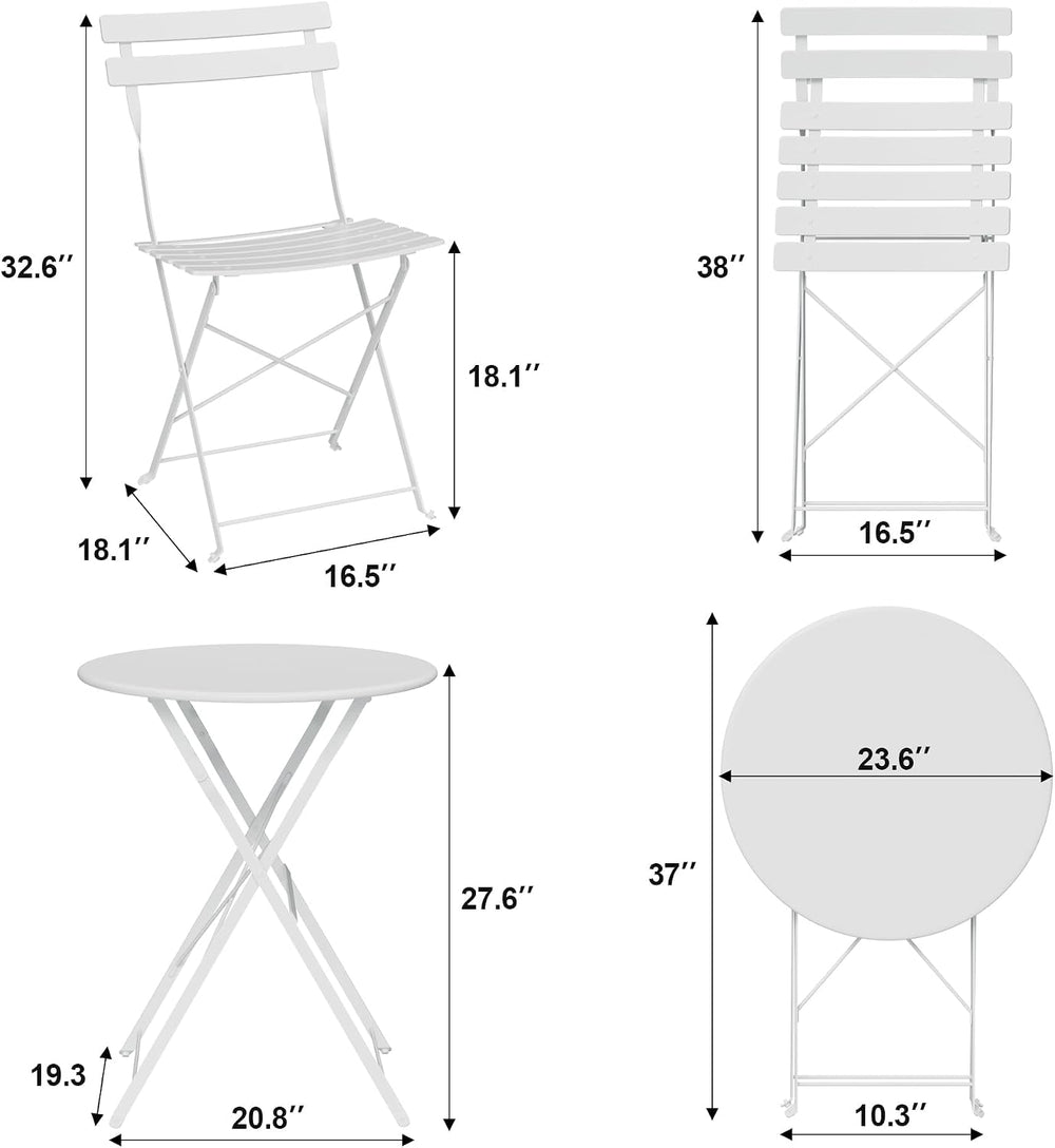GarveeHome 3-Piece Foldable Bistro Set, Outdoor Patio Furniture with 2 Foldin...