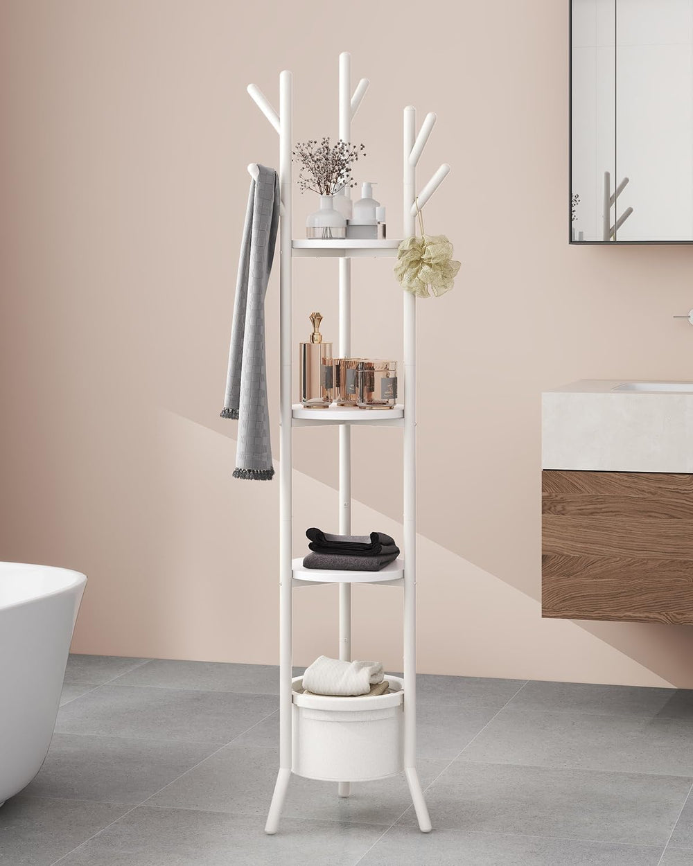 YMYNY Coat Rack, Freestanding Coat Stand with Storage Shelves, Hall Trees wit...