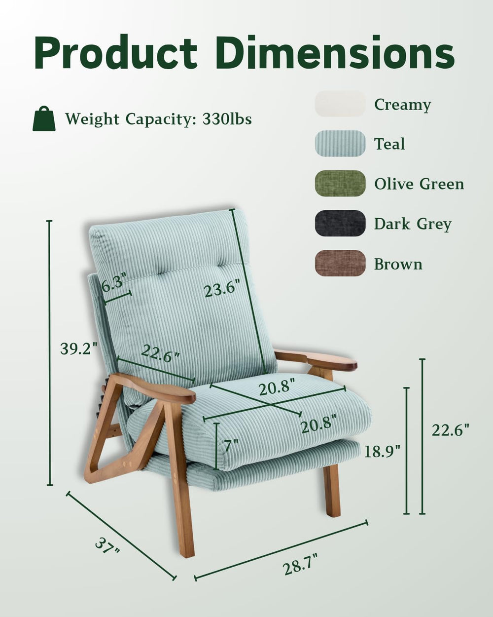 Karl home Mid-Century Adjustable Accent Chair High Back, Teal