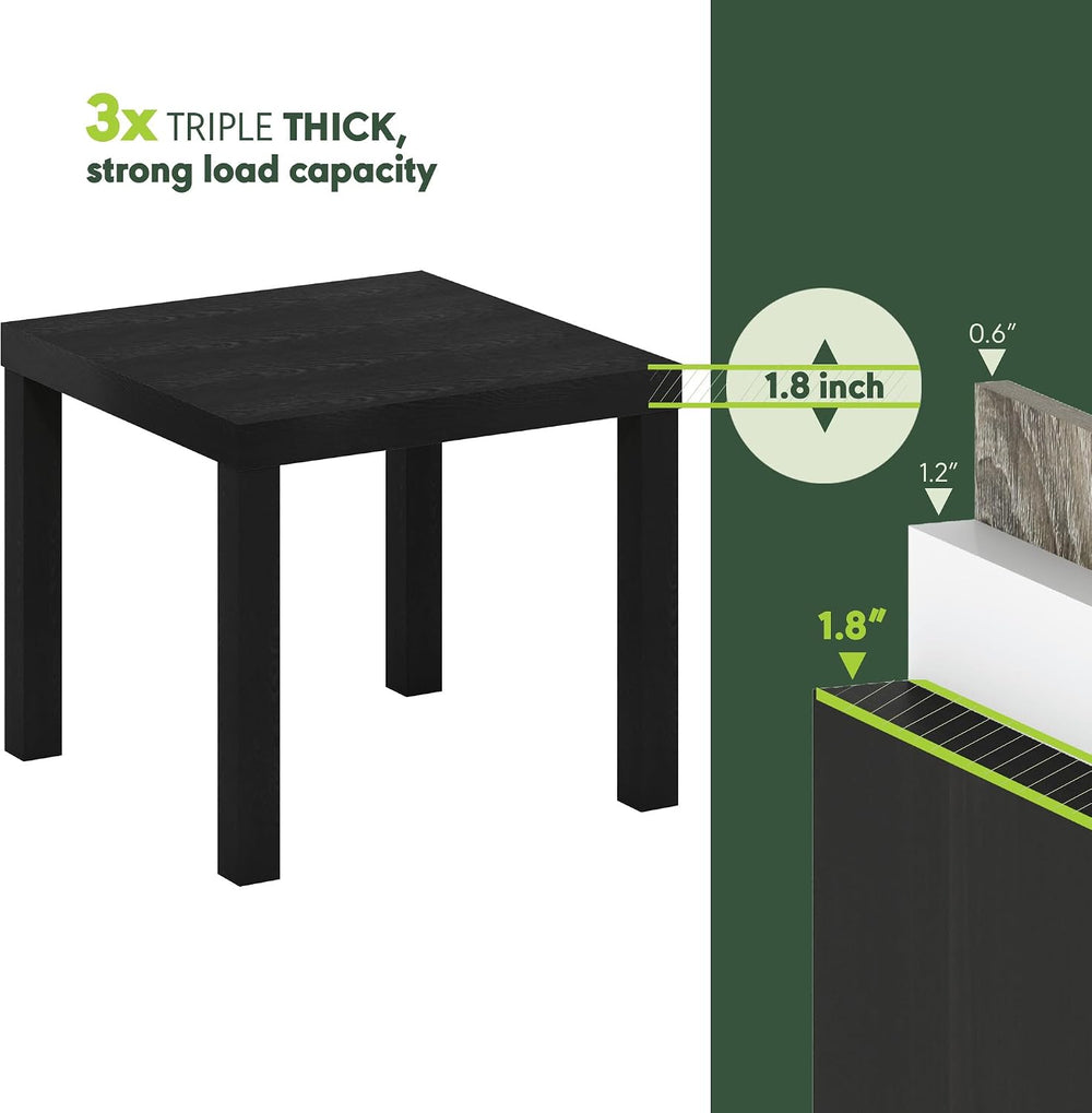 Furinno Classic Toolless Square Side Table, 1.8" Thick Tabletop, Black