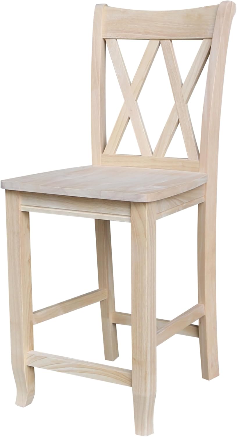IC International Concepts Solid Wood Double X-Back Stool, 24", Unfinished