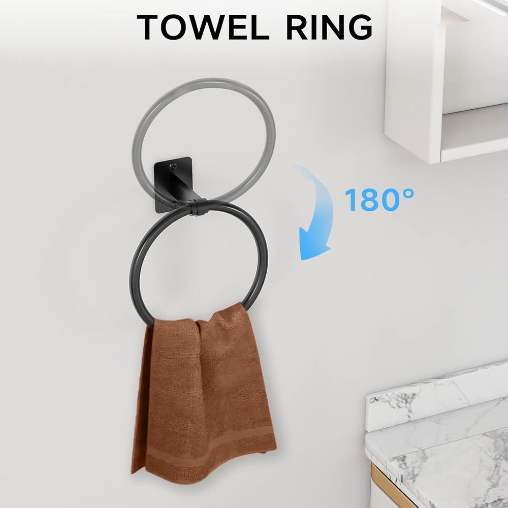 KLJKPA 8-Piece Black Bathroom Hardware Set, 24 inch Towel Bar