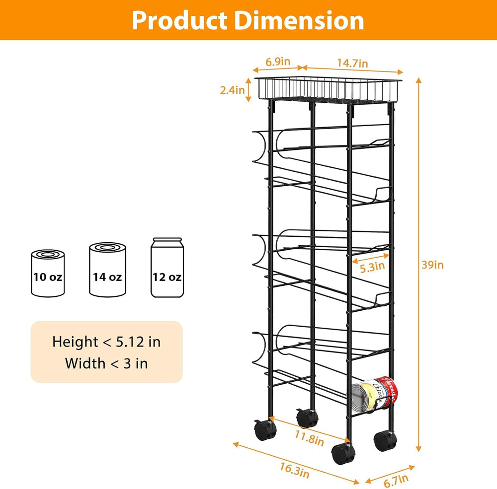 Slim Can Organizer Rack, Iron Narrow Soda Dispenser Holder with Wheels