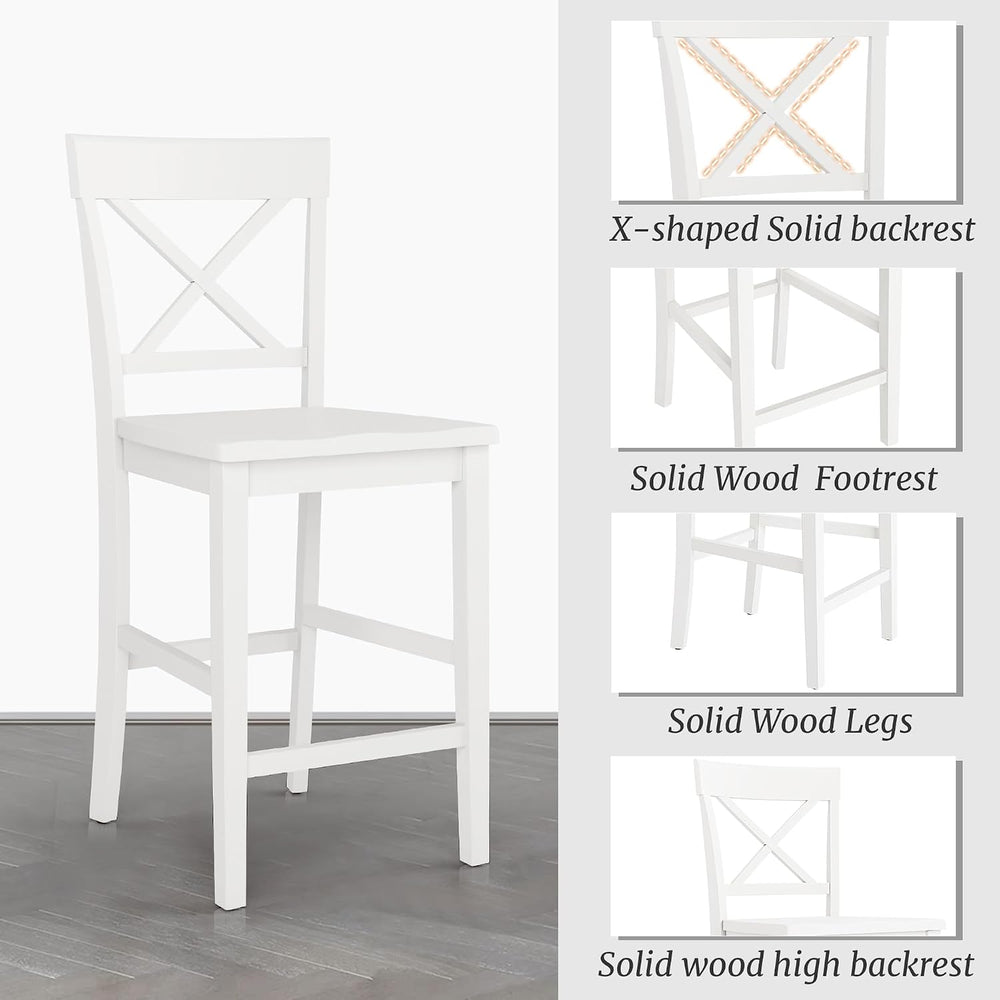 Cozyman Bar Stools Set of 3, 24" Wooden Barstools with X Back, White