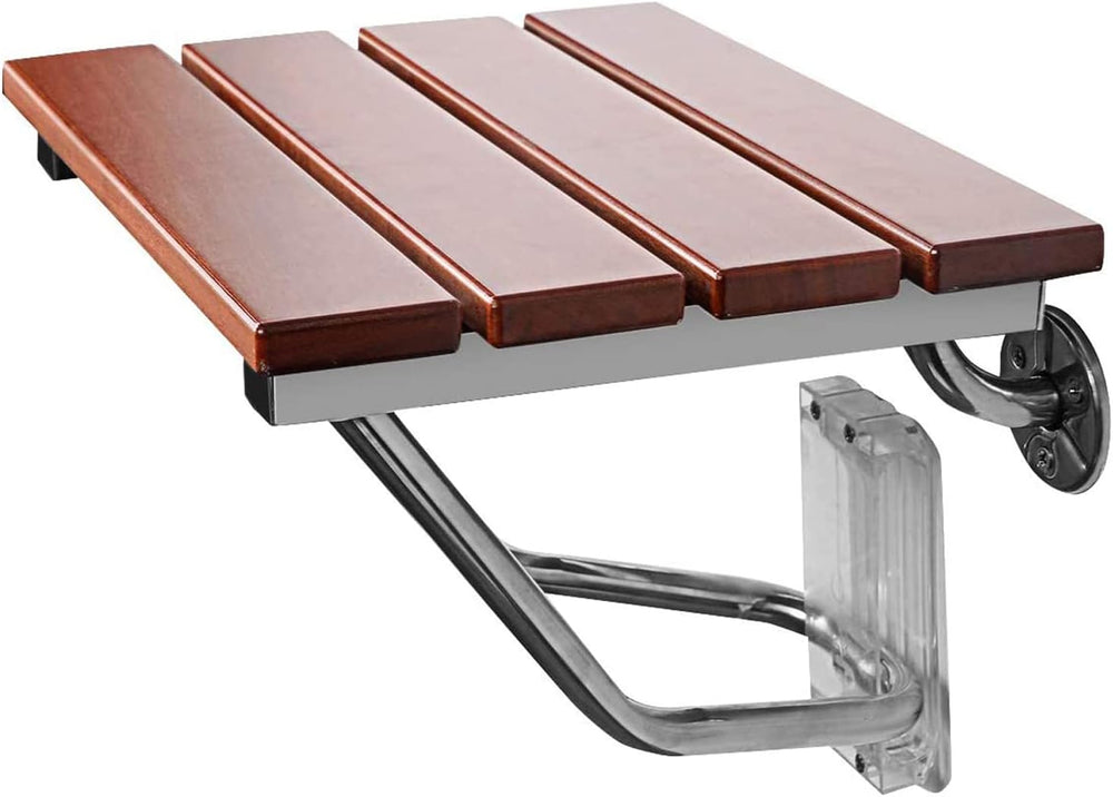 Folding Shower Seat Wall Mounted, Teak Wood, 15'' Foldable Shower Chair