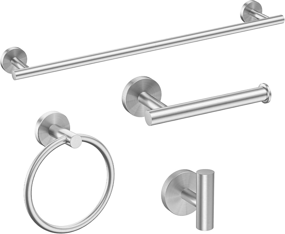 USHOWER 4PCS Brushed Nickel Bathroom Accessories Set, 24-Inch Towel Bar Set