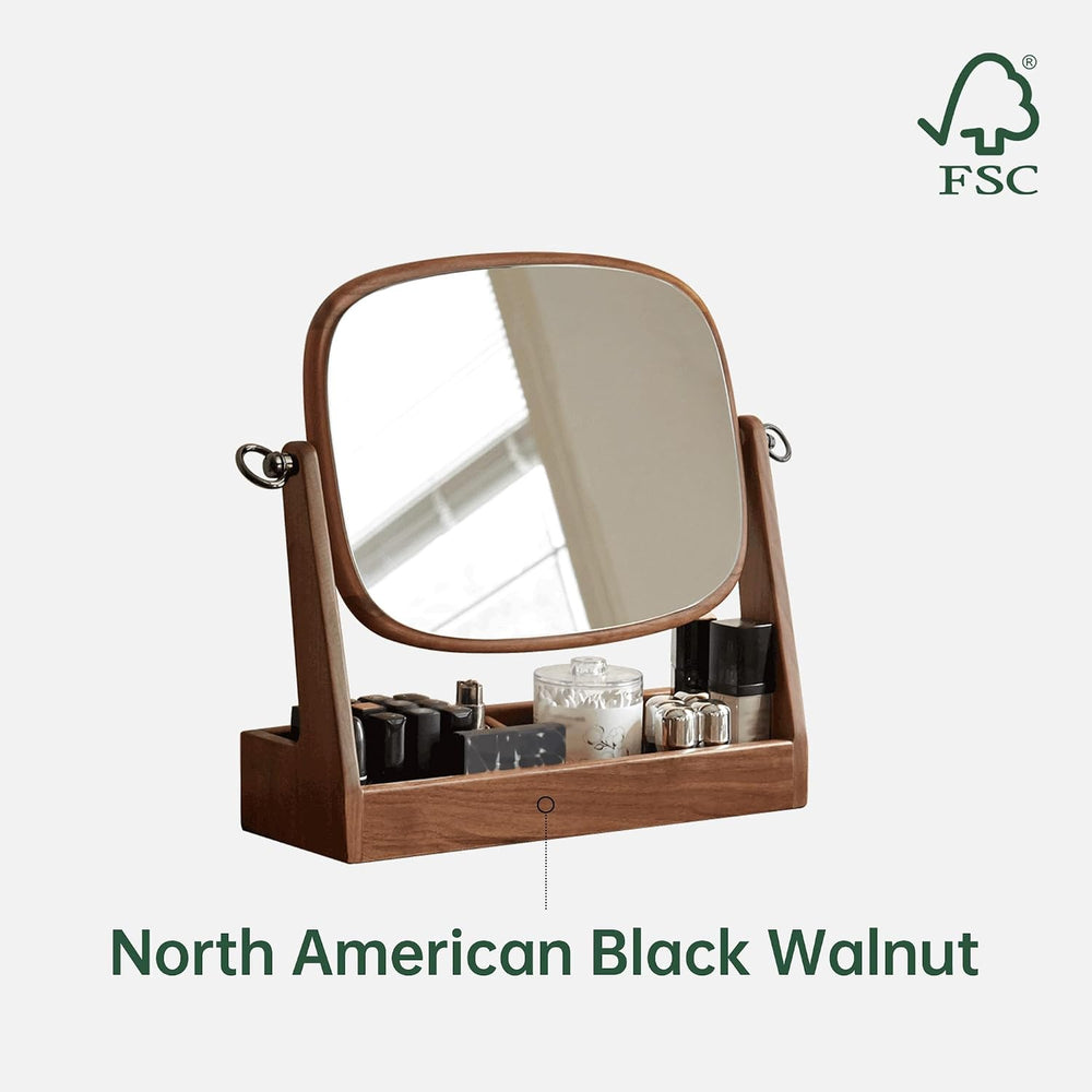 YESWOOD Vanity Makeup Mirror Tabletop with North America Black Walnut Stand, ...