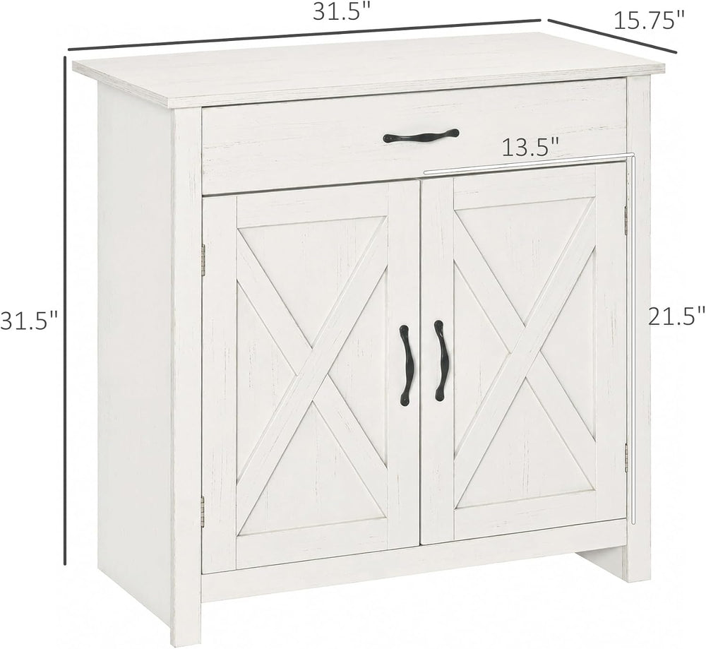 HOMCOM Farmhouse Sideboard Buffet Cabinet Barn Door White Wash