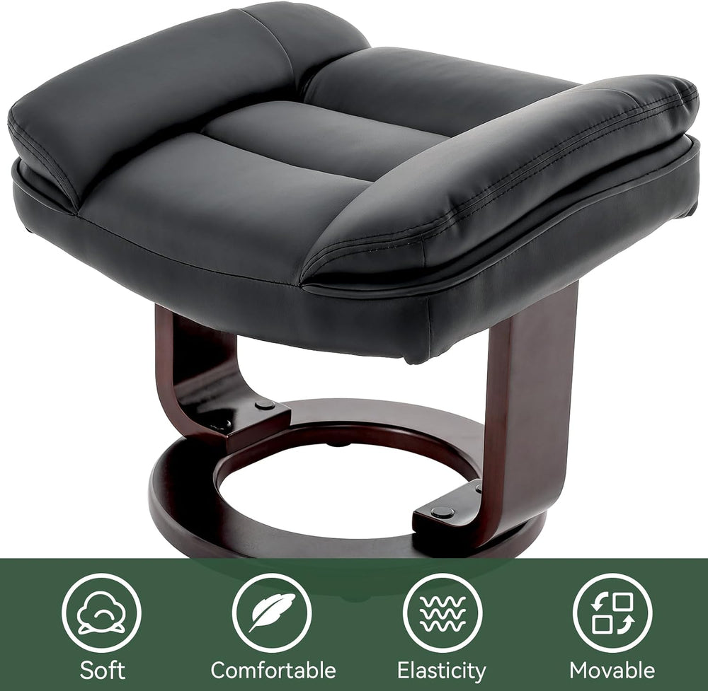 Swivel Recliner Chair with Ottoman, Adjustable PU Leather Recliner, Black