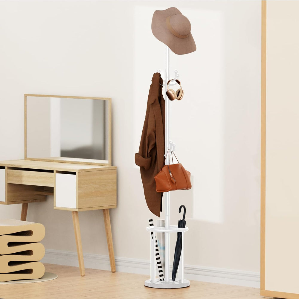 White Coat Rack Freestanding, Coat Rack Stand with Umbrella Holder