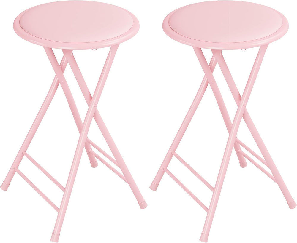 Lavish Home Folding Stool with Padded Backless Seat Set of 2, Pink, 24”