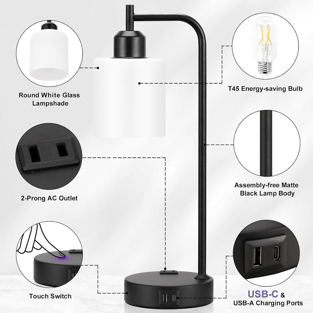 Industrial Touch Bedside Lamps for Bedrooms Set of 2 - 3-Way Dimmable Nightst...