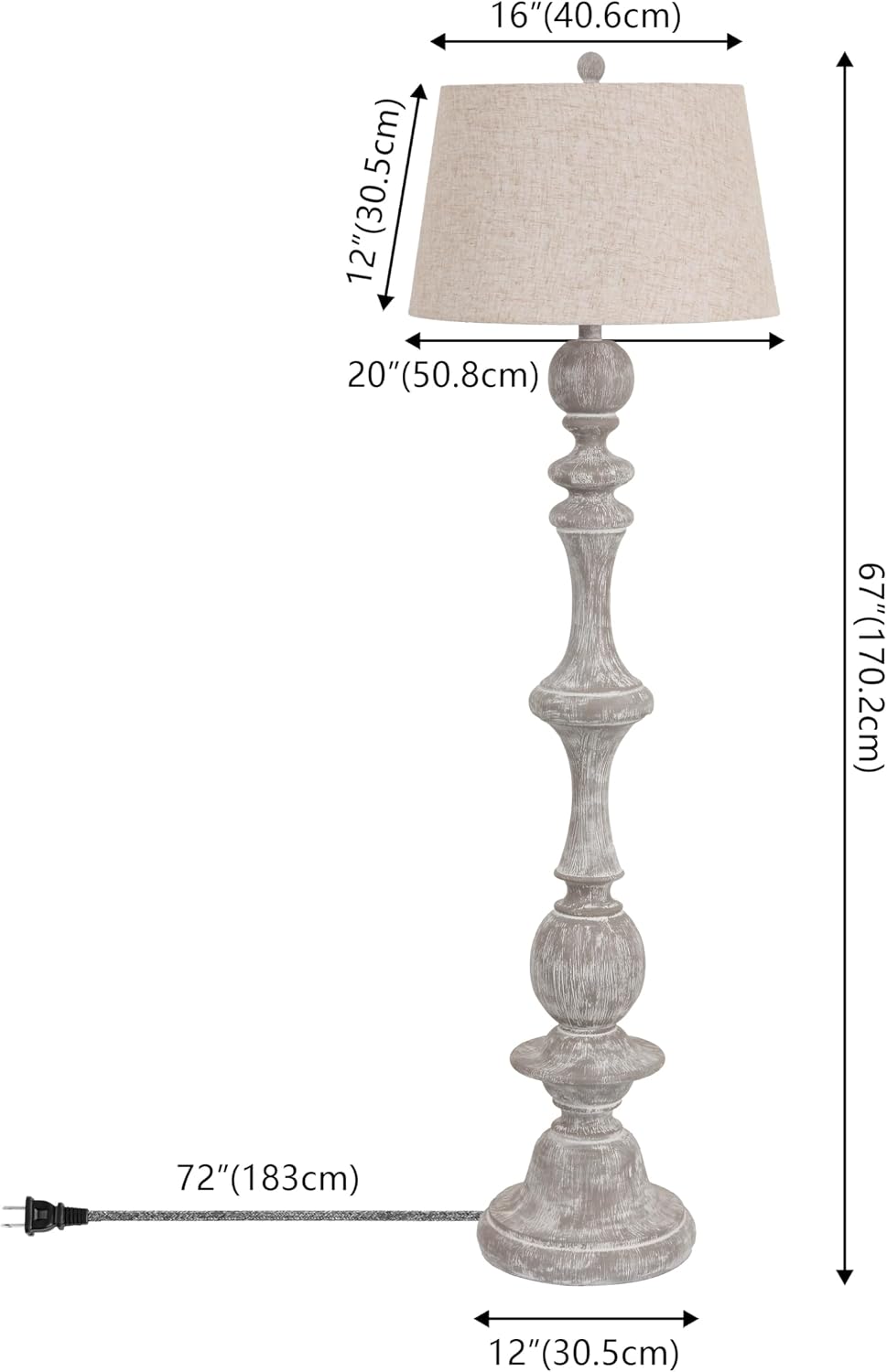 JONATHAN Y Taylor Candlestick Floor Lamp 67", Gray Wash