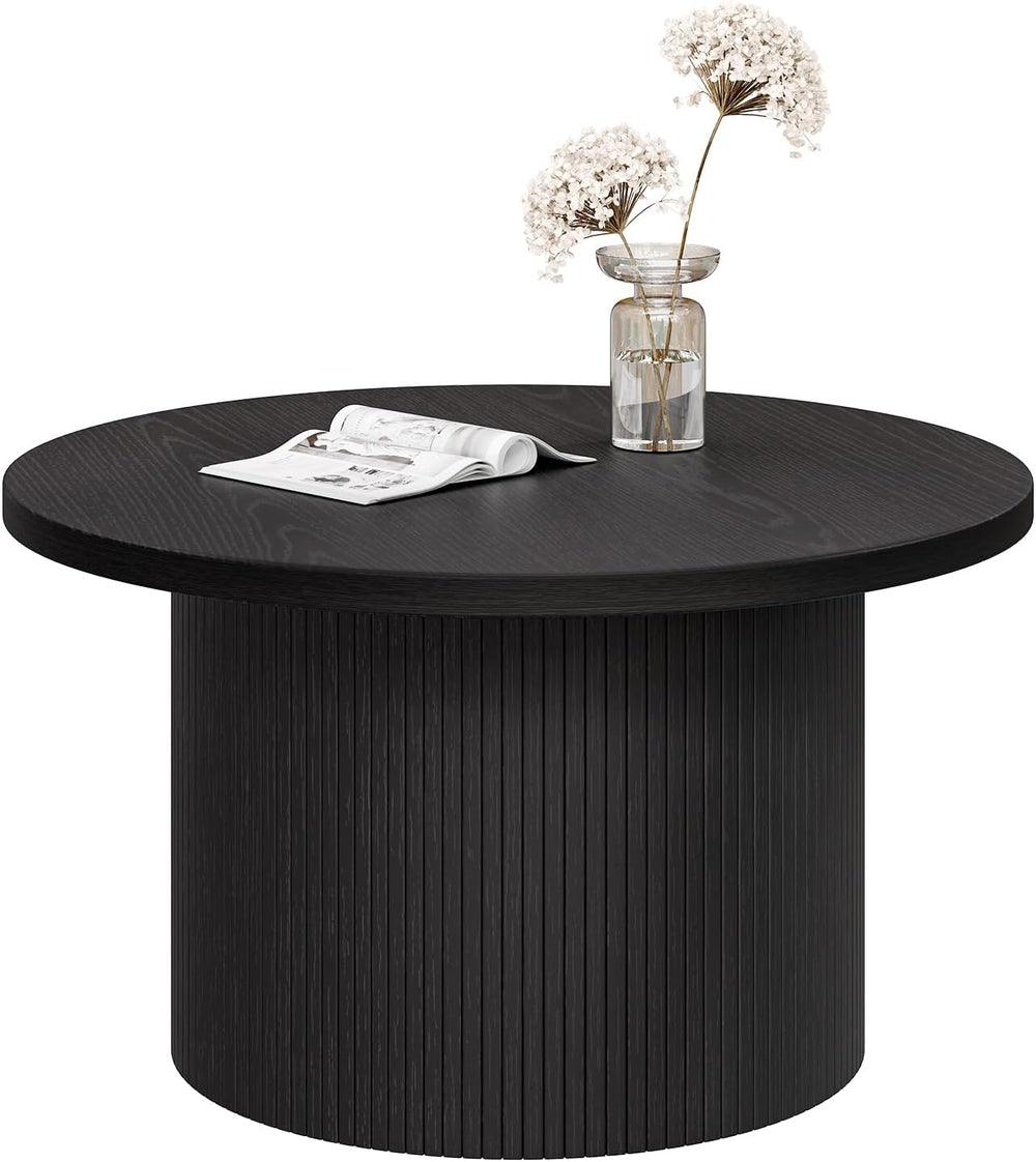 ONBRILL 31.5" Round Coffee Table, Tambour Design, Black