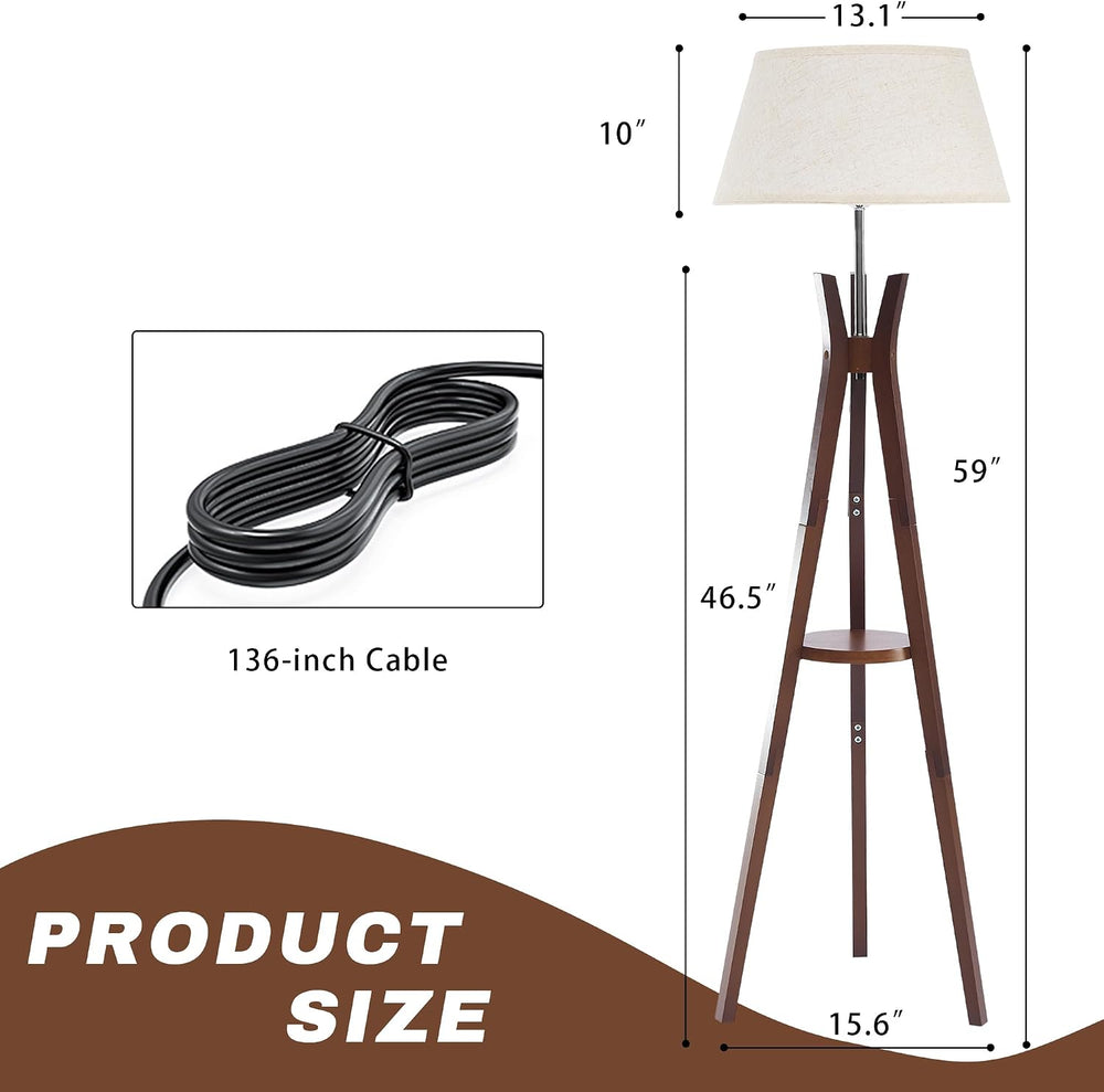 Tripod Floor Lamp with Shelves, 59'' Standing Lamp for Bedroom