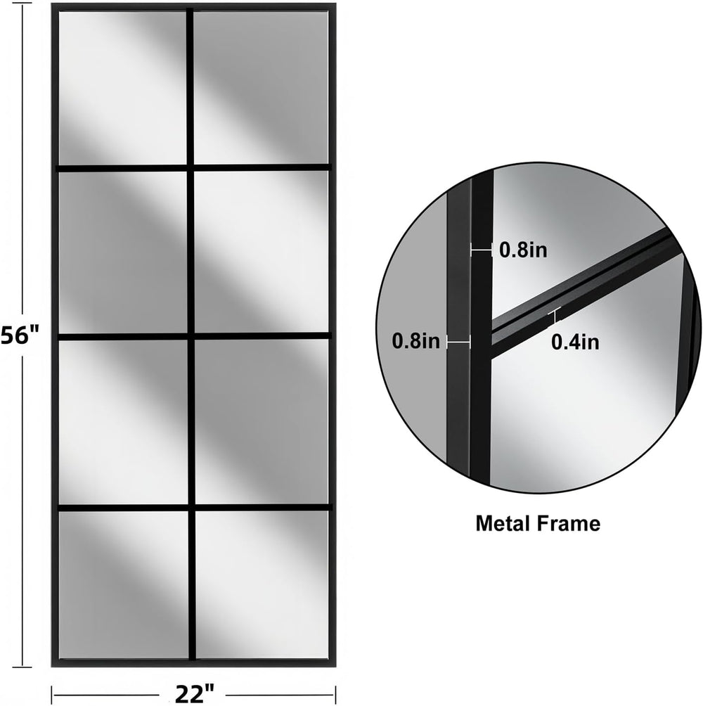 Prywot Full Length Mirror, 56"x22" Windowpane Floor Mirror, Black