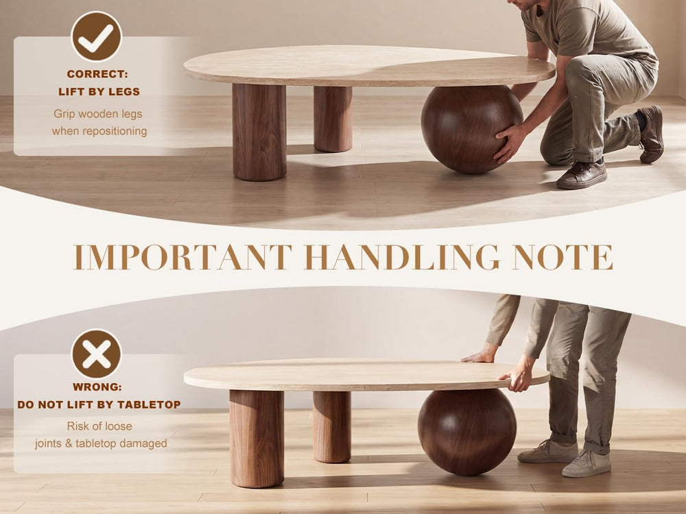 55'' Modern Oval Wood Coffee Table for Living Room, 3 Walnut Accent Legs