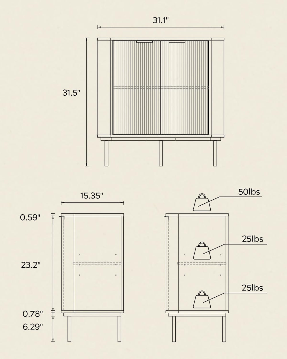 Modern Corner Cabinet, Fluted Wood Floor Storage Cabinet with Adjustable Shel...