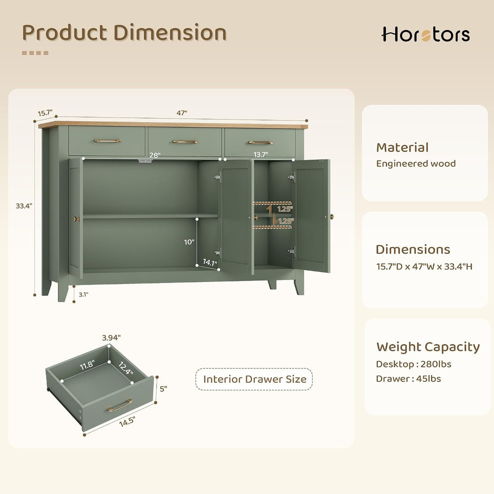 HORSTORS 47" W Kitchen Buffet Sideboard Cabinet with Storage Drawers, Green