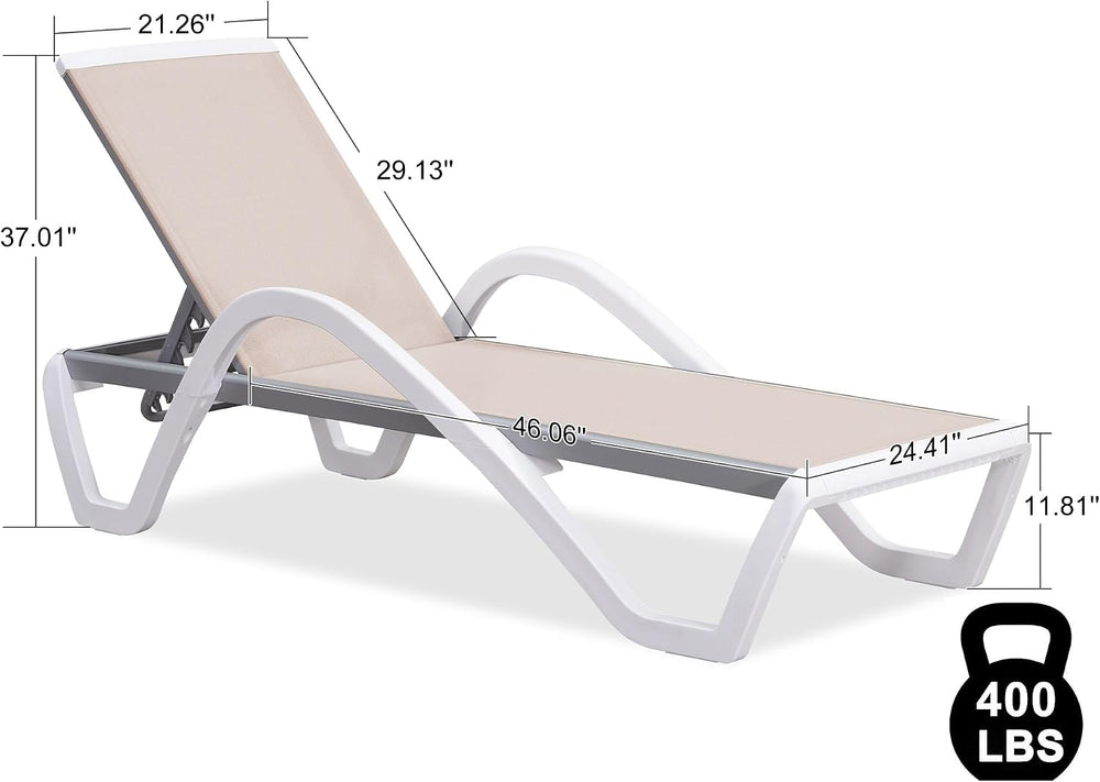 PURPLE LEAF Patio Chaise Lounge 1 Piece Plastic Arm Chair, Stackable, Khaki