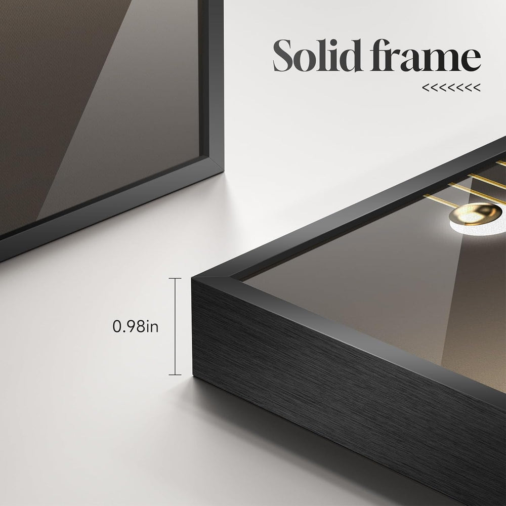 Large Framed Modern Luxury Black and Gold Abstract Wall Art, 24x36 In