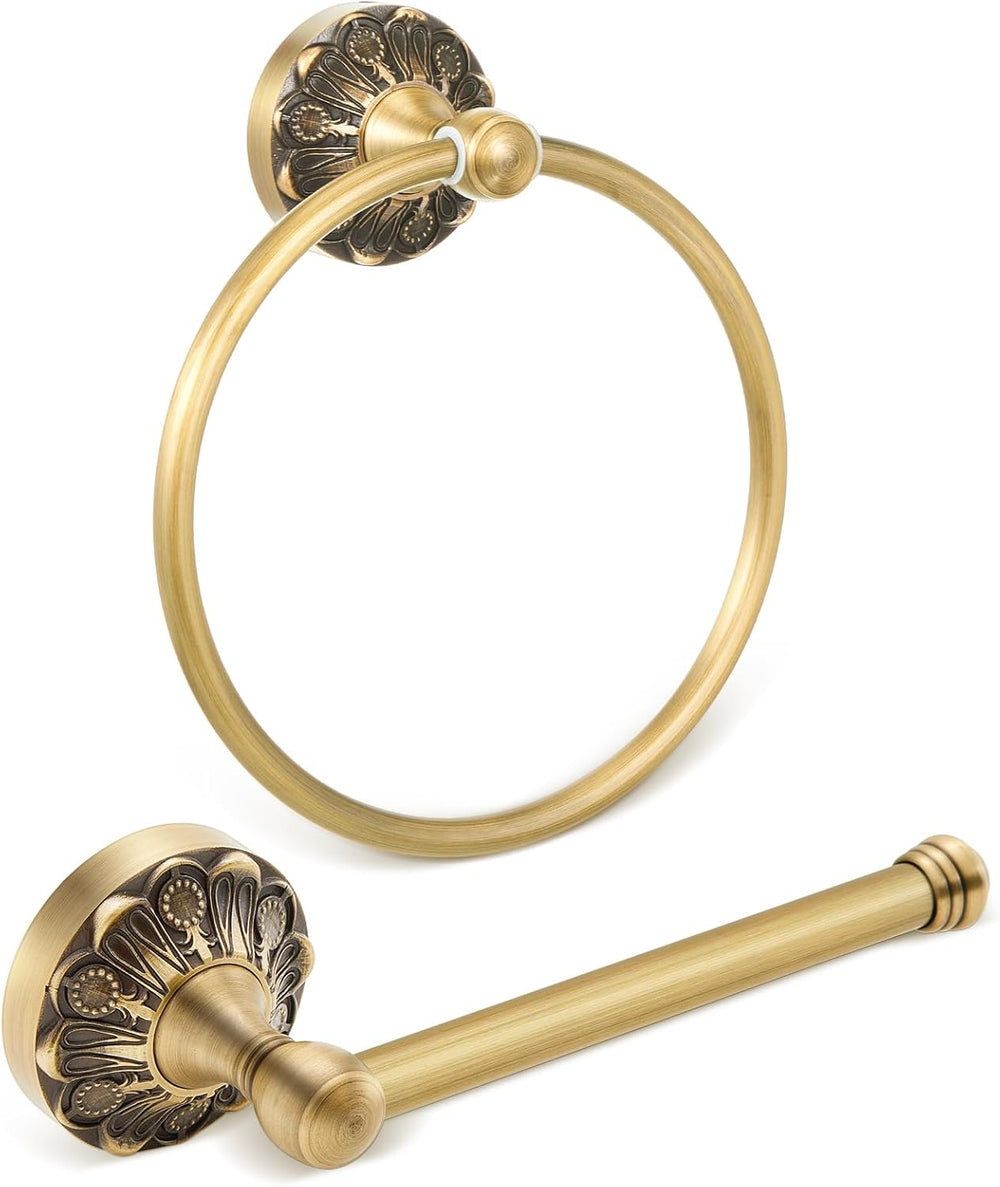 2 Pcs Toilet Paper Holder Towel Ring, Brass, Round
