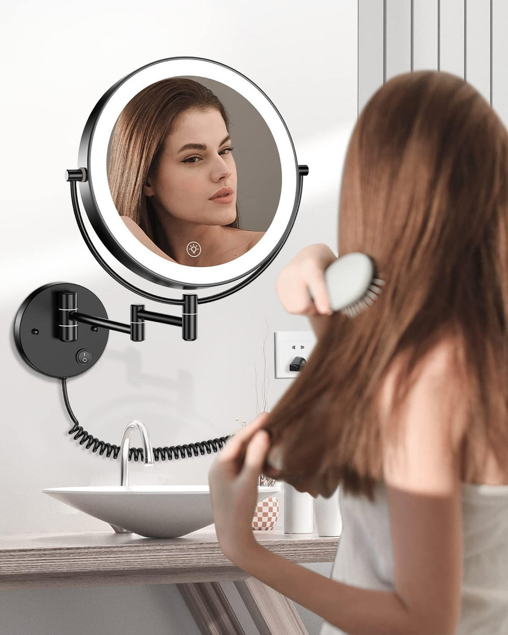 Gospire 9" Wall Mounted Lighted 10X Magnification Double-Sided LED Mirror