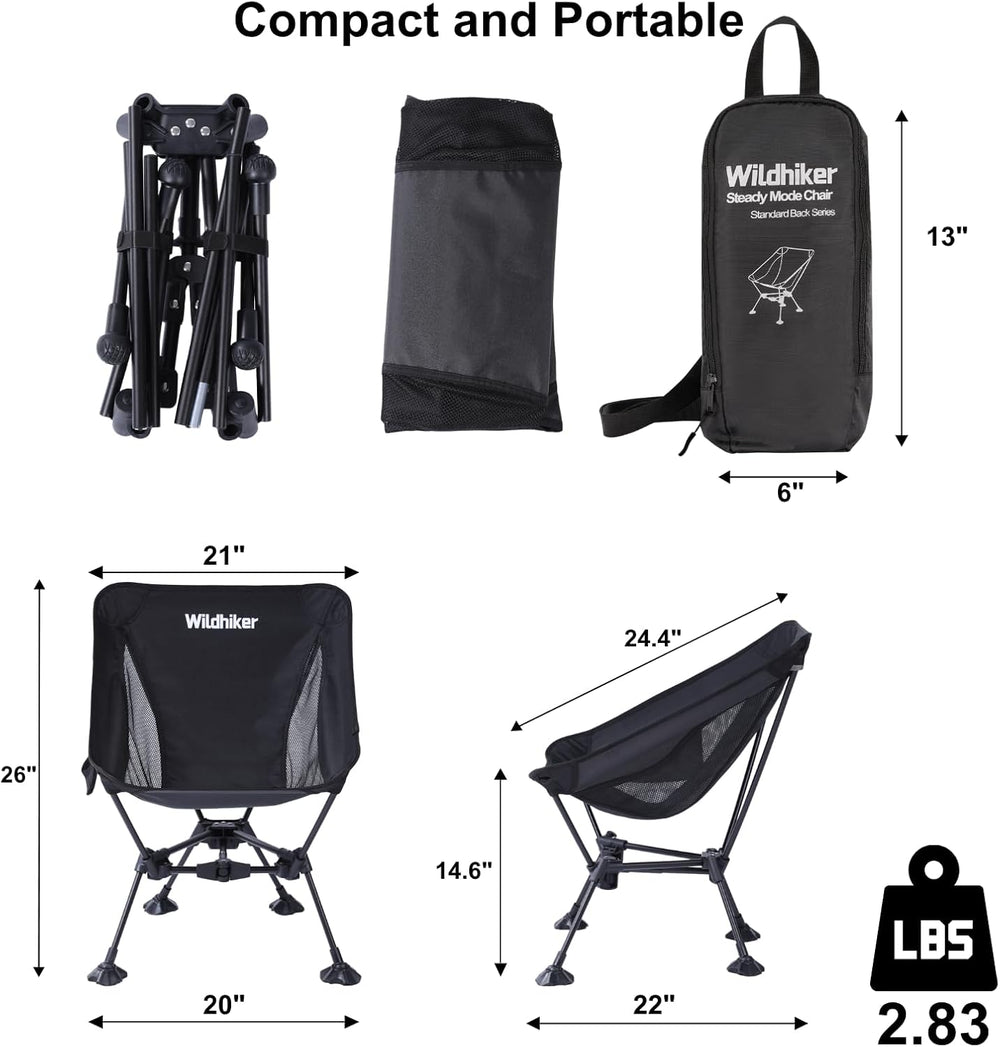 Wildhiker SteadyMode Compact Folding Camping Chair, Go-Anywhere – Black