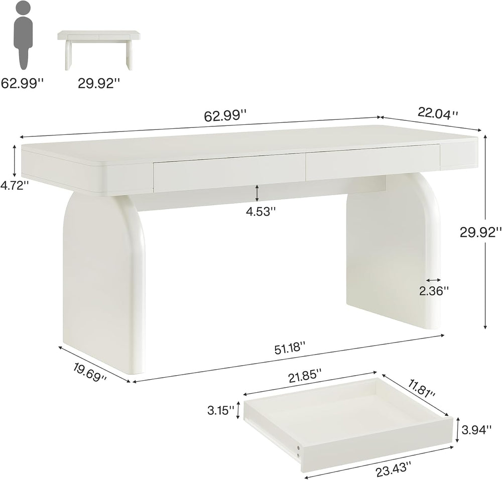 Tribesigns White Desk with Drawers, 63-Inch Modern Executive Office Desk, Glo...