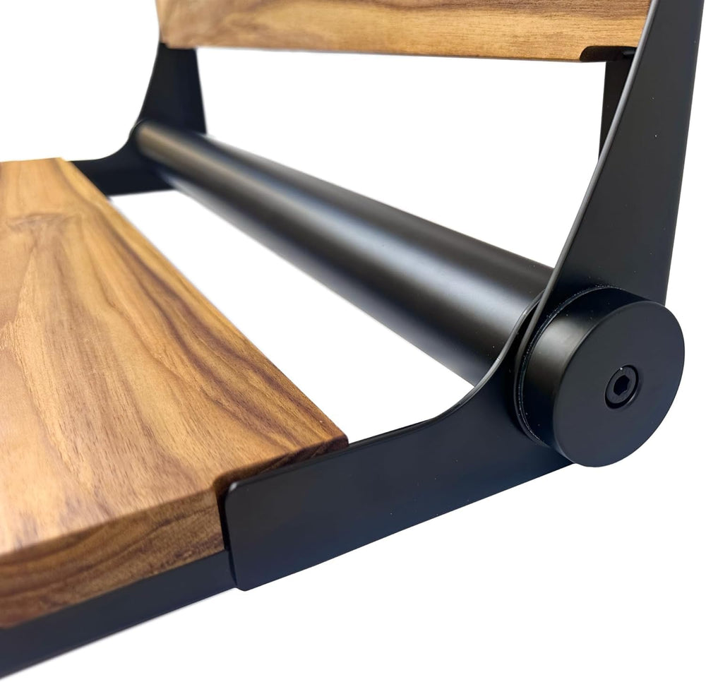 Teak Shower Seat Bench with Back, Matte Black, 300 lb, 18 in
